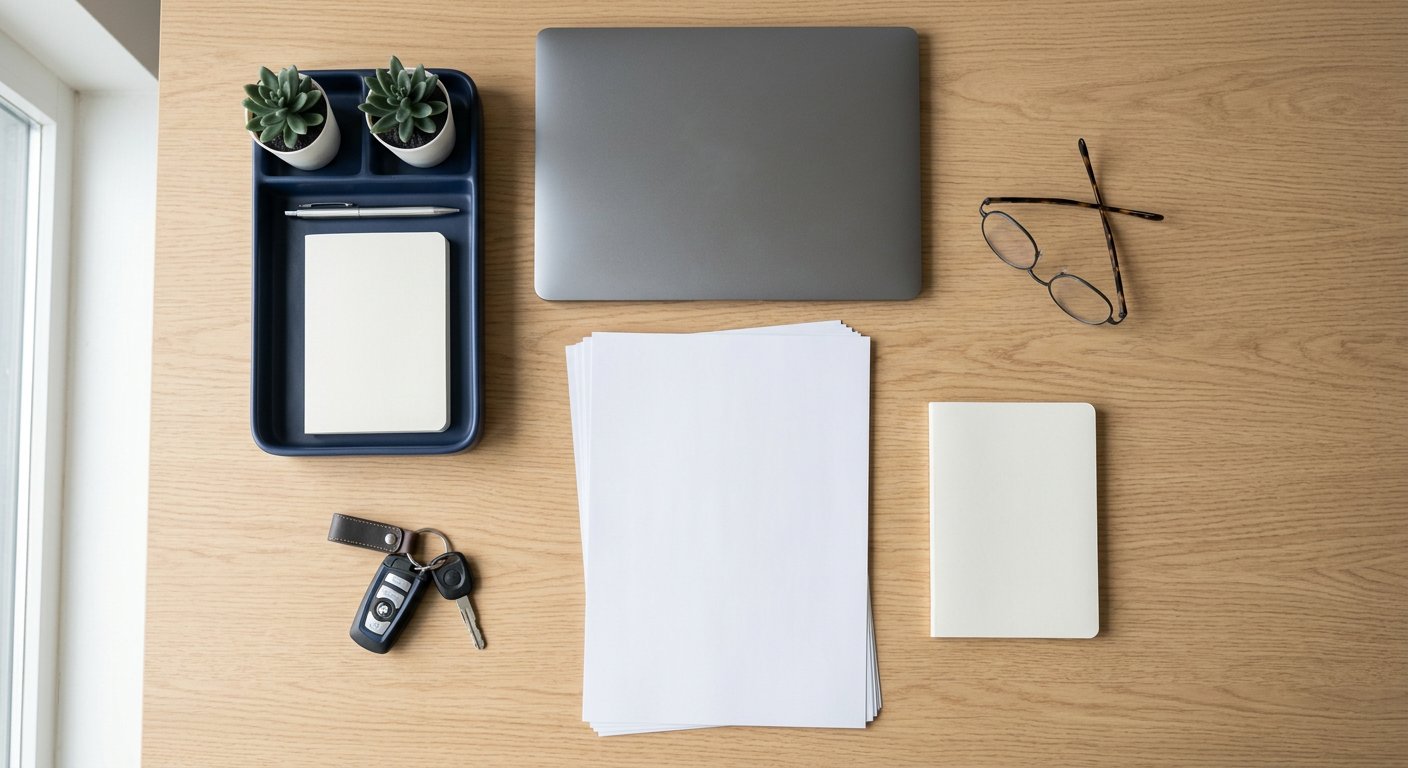 Desk with policy paperwork, laptop, and car keys for comparing quotes